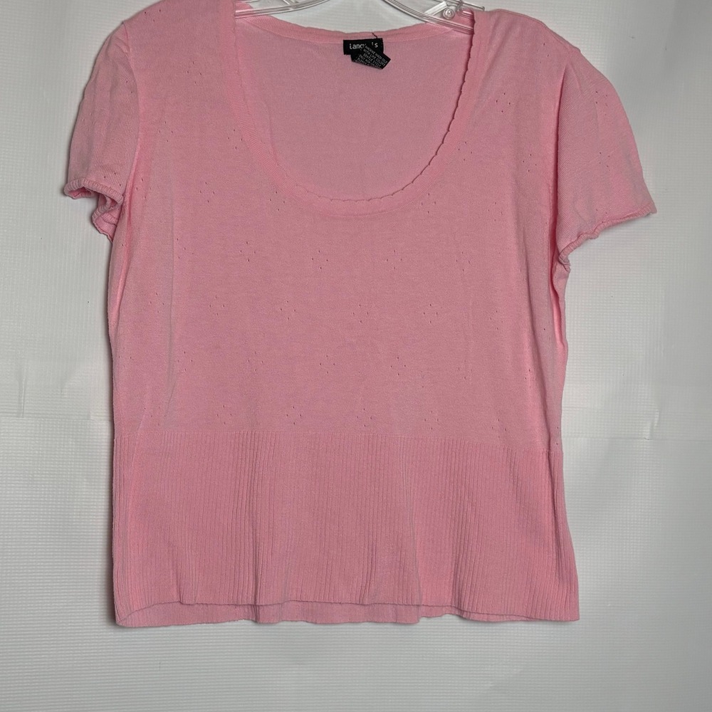 Tangents Pink‎ Scoop Neck Pointelle Knit Short Sleeve Top XL Cotton Rayon Y2K